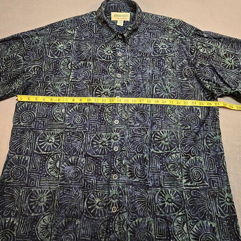 Johari West Mens 3XLT Blue Green Batik Cotton Short Sleeve Buttoned Cotton Shirt